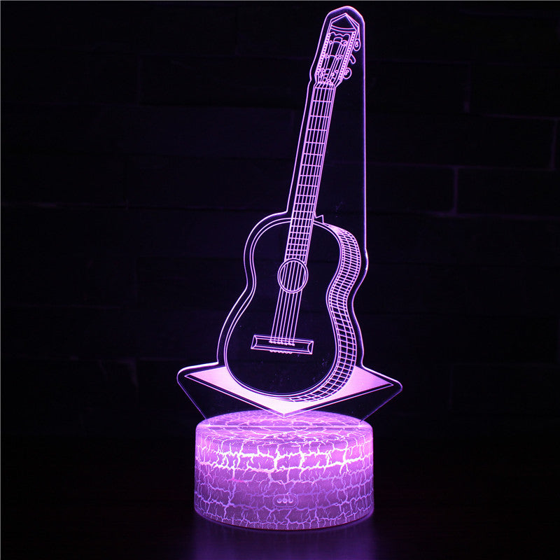 Illuminated Guitar 3D Lamp in Dark Setting