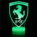 Illuminated Ferrari Logo 3D Lamp in Dark Setting