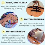 Illustration showing steps to use the eagle sleeping bag for kids
