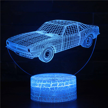 illuminated 3D Lamp Muscle Car in dark setting