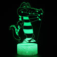 Illuminated Cartoon Crocodile 3D Lamp in Dark Setting