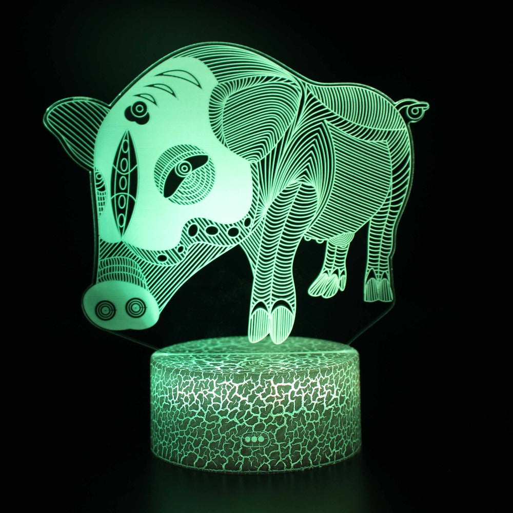 Illuminated Patterned Boar 3d lamp in dark setting