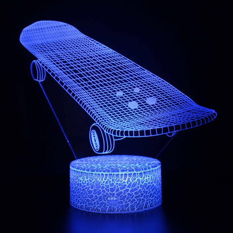 illuminated Skateboard 3d lamp in dark setting