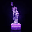 Illuminated Statue Of Liberty 3D Lamp in Dark Setting