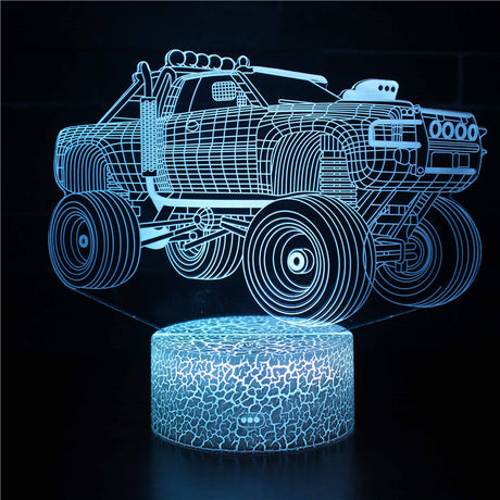 illuminated Ute With Large Wheels 3d lamp in dark setting