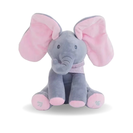 Peekaboo Elephant Pink plush toy with floppy ears and cute bandana